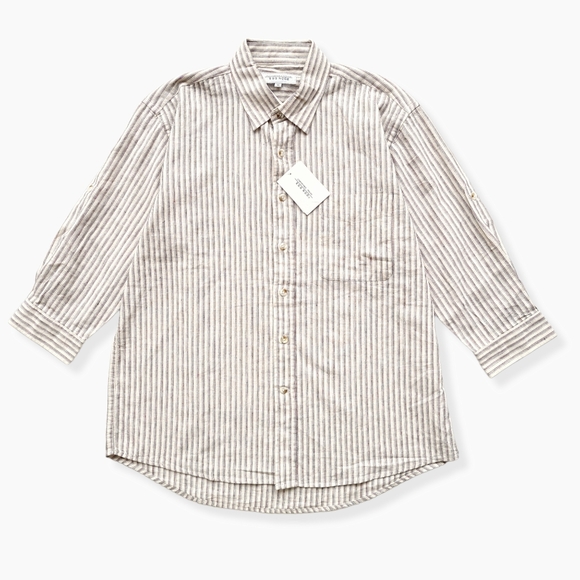 Size- M, natural woven striped unisex cotton shirt - Picture 2 of 9